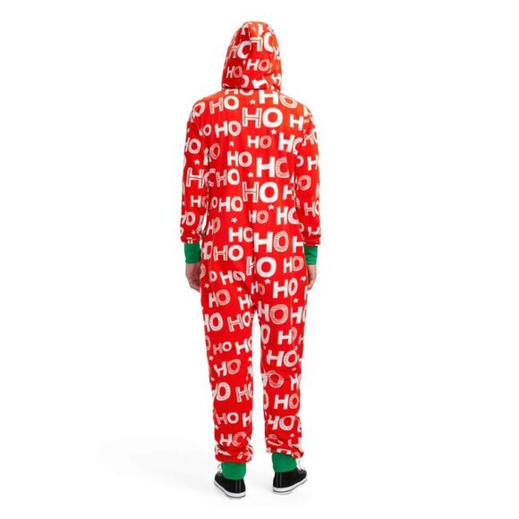 Tipsy Elves $80 unisex Ho Ho Ho Full Zip Holiday Fleece pajamas one piece Red Sm - Picture 2 of 9